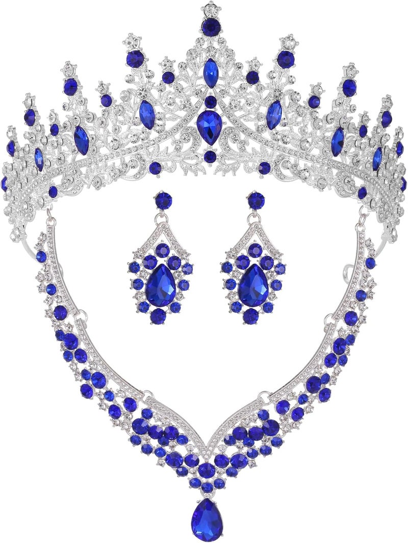 Kamirola Tiaras and Crowns for Women,Tiaras Earrings Necklace, Crystal Bridal Jewelry Set, Costume Party Halloween Prom Pageant Jewelry for Women (TR28) - Image 1